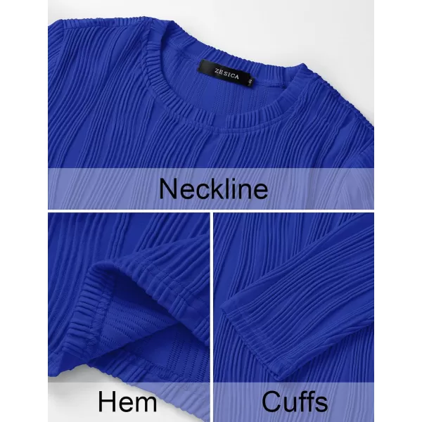 ZESICA Long Sleeve Shirts for Women Tops Fall Fashion 2024 Trendy Slim fit Textured TshirtsSapphireblue
