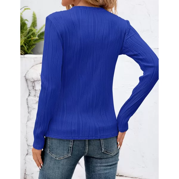 ZESICA Long Sleeve Shirts for Women Tops Fall Fashion 2024 Trendy Slim fit Textured TshirtsSapphireblue