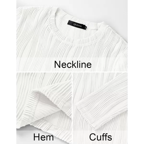 ZESICA Long Sleeve Shirts for Women Tops Fall Fashion 2024 Trendy Slim fit Textured TshirtsWhite
