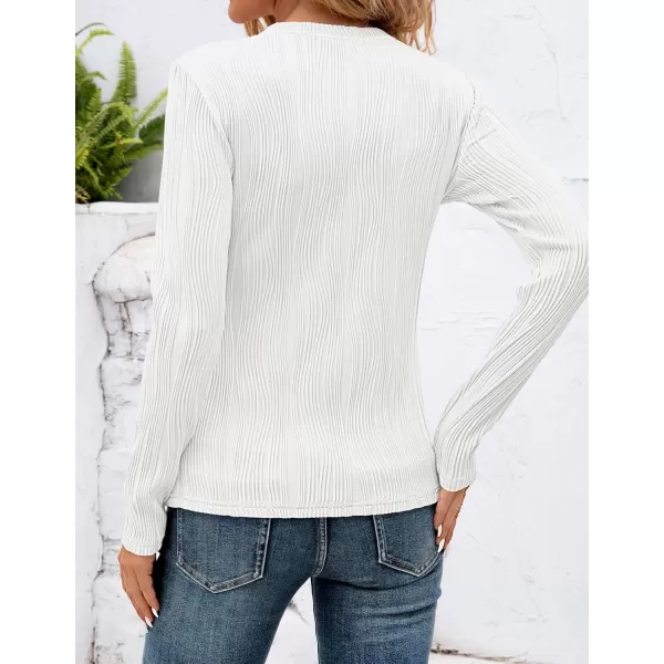 ZESICA Long Sleeve Shirts for Women Tops Fall Fashion 2024 Trendy Slim fit Textured TshirtsWhite