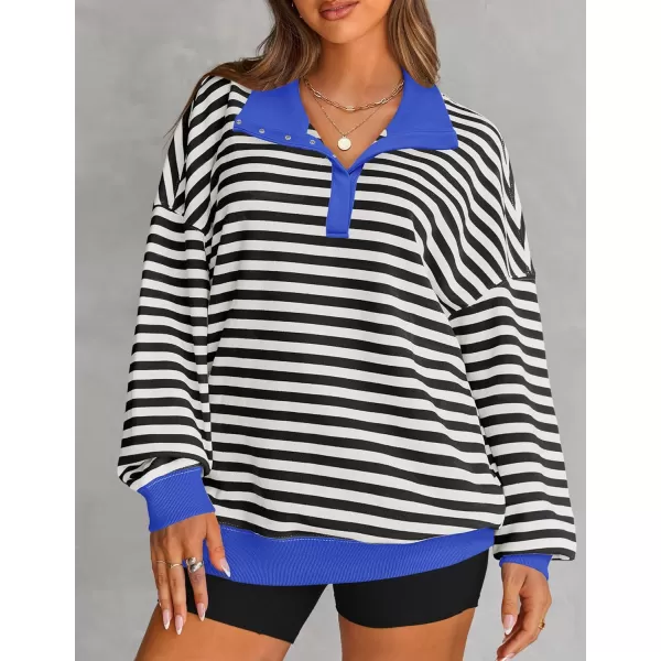 ZESICA Sweatshirts for Womens Long Sleeve Lapel V Neck Striped Oversized TopsBlack