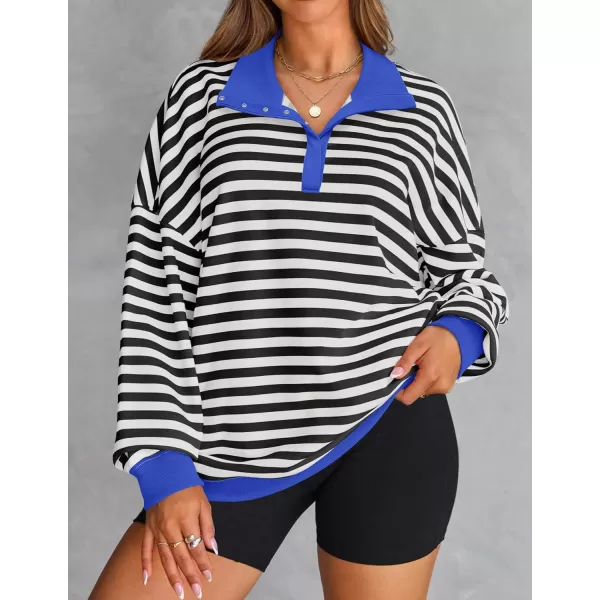 ZESICA Sweatshirts for Womens Long Sleeve Lapel V Neck Striped Oversized TopsBlack