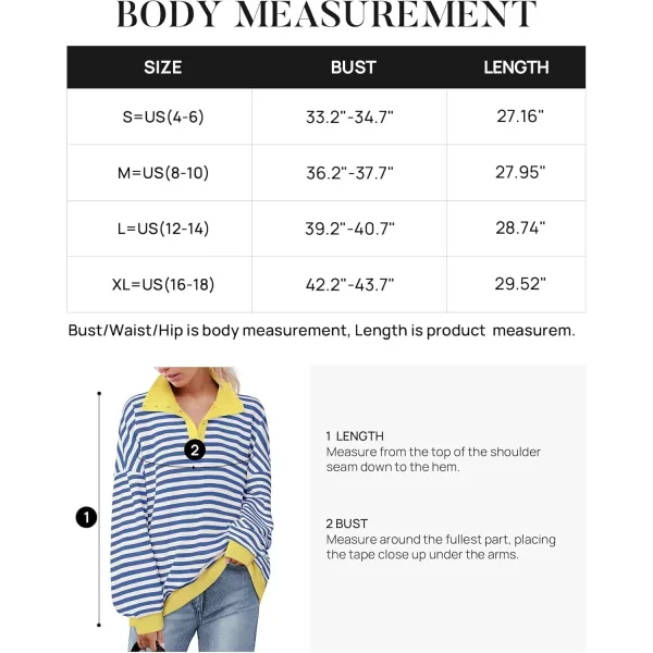 ZESICA Sweatshirts for Womens Long Sleeve Lapel V Neck Striped Oversized TopsBlue