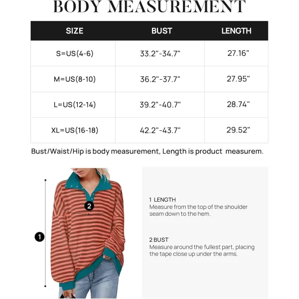 ZESICA Sweatshirts for Womens Long Sleeve Lapel V Neck Striped Oversized TopsCoral