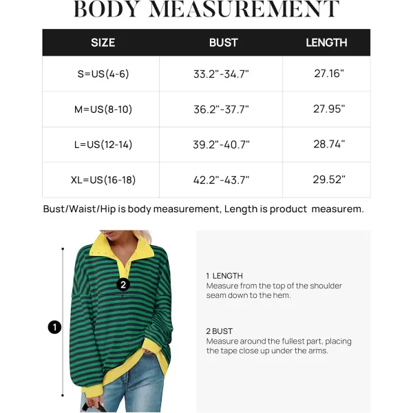ZESICA Sweatshirts for Womens Long Sleeve Lapel V Neck Striped Oversized TopsDark Green