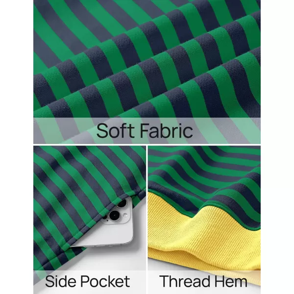 ZESICA Sweatshirts for Womens Long Sleeve Lapel V Neck Striped Oversized TopsDark Green