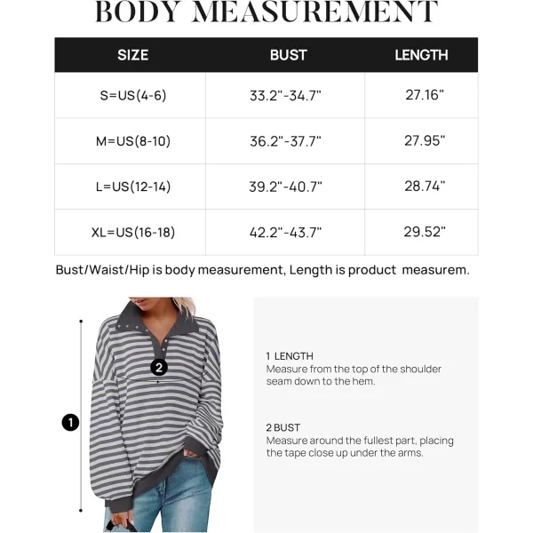 ZESICA Sweatshirts for Womens Long Sleeve Lapel V Neck Striped Oversized TopsDark Grey