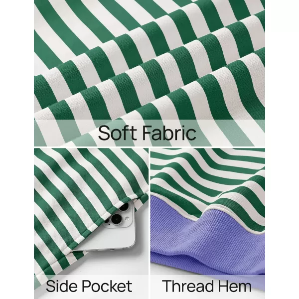 ZESICA Sweatshirts for Womens Long Sleeve Lapel V Neck Striped Oversized TopsGreen