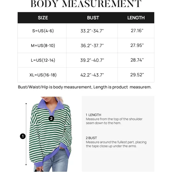 ZESICA Sweatshirts for Womens Long Sleeve Lapel V Neck Striped Oversized TopsGreen