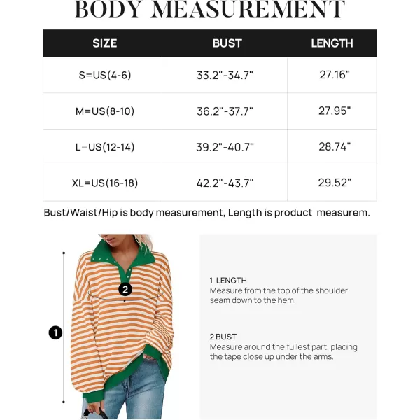 ZESICA Sweatshirts for Womens Long Sleeve Lapel V Neck Striped Oversized TopsOrange