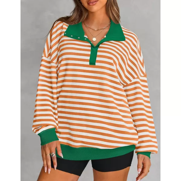 ZESICA Sweatshirts for Womens Long Sleeve Lapel V Neck Striped Oversized TopsOrange
