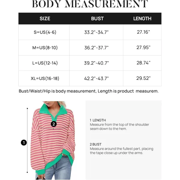ZESICA Sweatshirts for Womens Long Sleeve Lapel V Neck Striped Oversized TopsPink