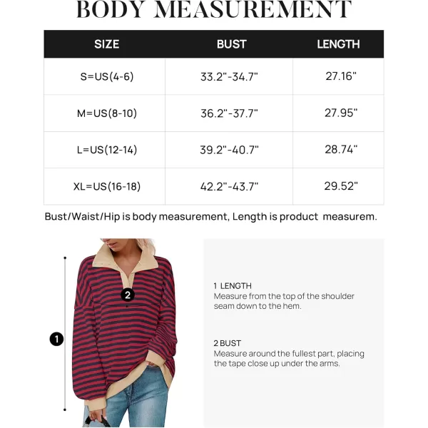 ZESICA Sweatshirts for Womens Long Sleeve Lapel V Neck Striped Oversized TopsRed
