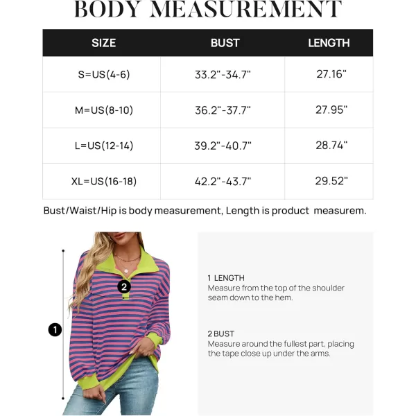 ZESICA Sweatshirts for Womens Long Sleeve Lapel V Neck Striped Oversized TopsRose