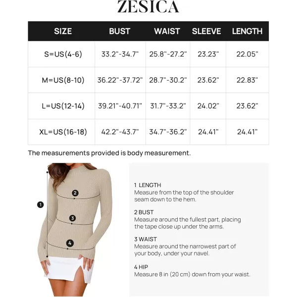 ZESICA Womens 2024 Fall Long Sleeve Turtleneck T Shirt Ribbed Knit Sweater Slim Fit Basic Casual Tee TopsAlmond