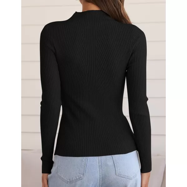 ZESICA Womens 2024 Fall Long Sleeve Turtleneck T Shirt Ribbed Knit Sweater Slim Fit Basic Casual Tee TopsBlack