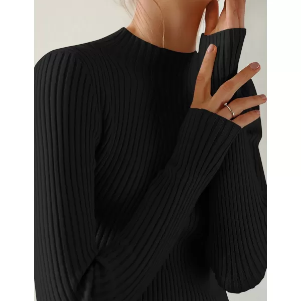 ZESICA Womens 2024 Fall Long Sleeve Turtleneck T Shirt Ribbed Knit Sweater Slim Fit Basic Casual Tee TopsBlack