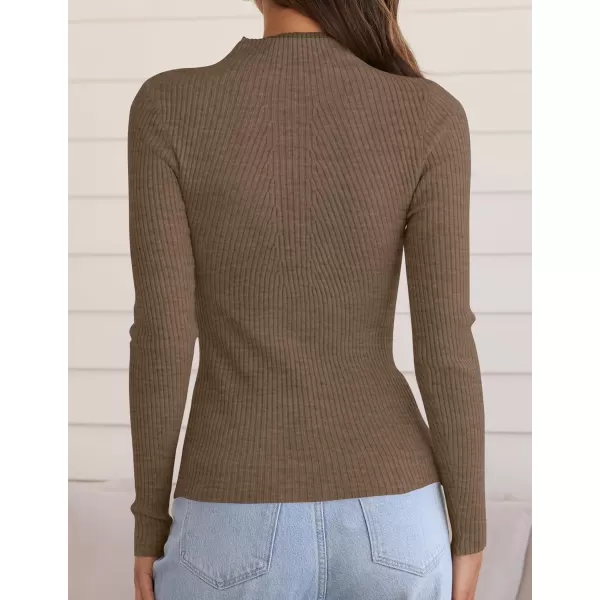 ZESICA Womens 2024 Fall Long Sleeve Turtleneck T Shirt Ribbed Knit Sweater Slim Fit Basic Casual Tee TopsCamel
