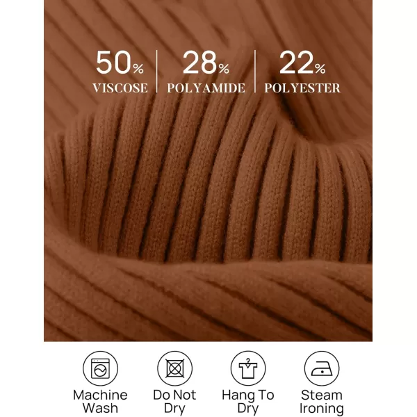 ZESICA Womens 2024 Fall Long Sleeve Turtleneck T Shirt Ribbed Knit Sweater Slim Fit Basic Casual Tee TopsCaramel