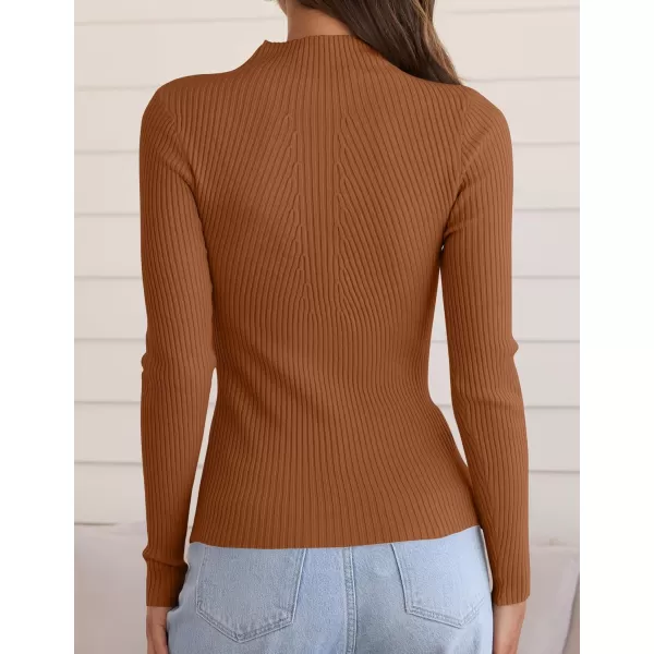 ZESICA Womens 2024 Fall Long Sleeve Turtleneck T Shirt Ribbed Knit Sweater Slim Fit Basic Casual Tee TopsCaramel
