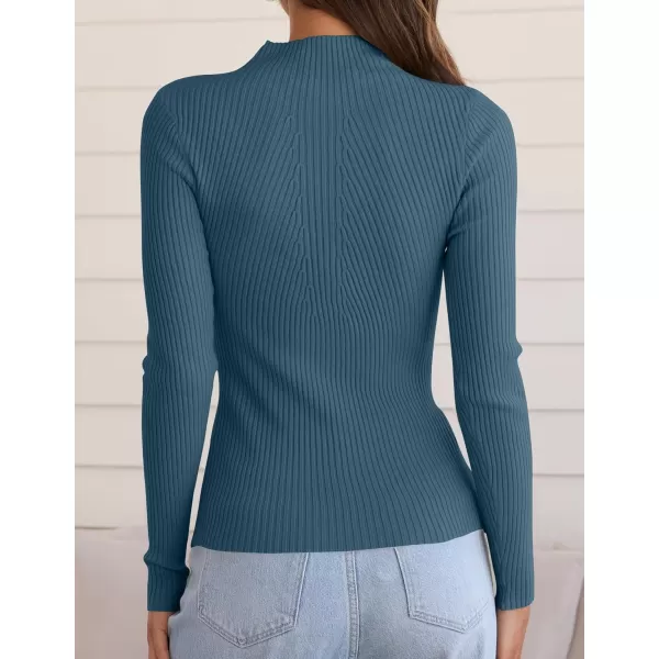 ZESICA Womens 2024 Fall Long Sleeve Turtleneck T Shirt Ribbed Knit Sweater Slim Fit Basic Casual Tee TopsDarkblue