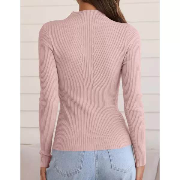 ZESICA Womens 2024 Fall Long Sleeve Turtleneck T Shirt Ribbed Knit Sweater Slim Fit Basic Casual Tee TopsDustypink