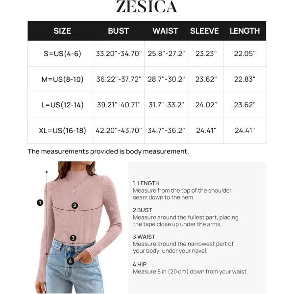 ZESICA Womens 2024 Fall Long Sleeve Turtleneck T Shirt Ribbed Knit Sweater Slim Fit Basic Casual Tee TopsDustypink