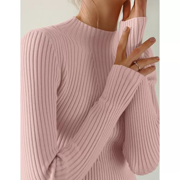 ZESICA Womens 2024 Fall Long Sleeve Turtleneck T Shirt Ribbed Knit Sweater Slim Fit Basic Casual Tee TopsDustypink
