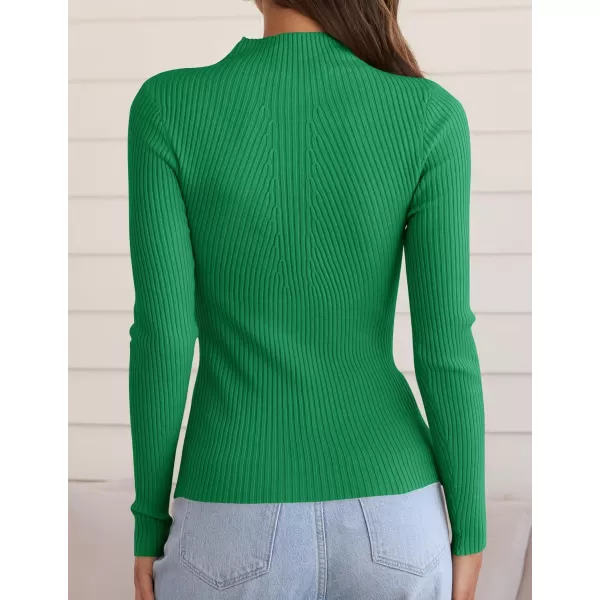 ZESICA Womens 2024 Fall Long Sleeve Turtleneck T Shirt Ribbed Knit Sweater Slim Fit Basic Casual Tee TopsGreen