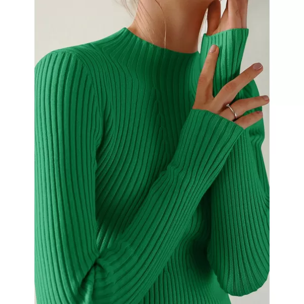 ZESICA Womens 2024 Fall Long Sleeve Turtleneck T Shirt Ribbed Knit Sweater Slim Fit Basic Casual Tee TopsGreen