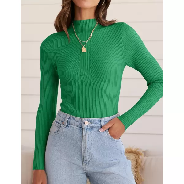 ZESICA Womens 2024 Fall Long Sleeve Turtleneck T Shirt Ribbed Knit Sweater Slim Fit Basic Casual Tee TopsGreen