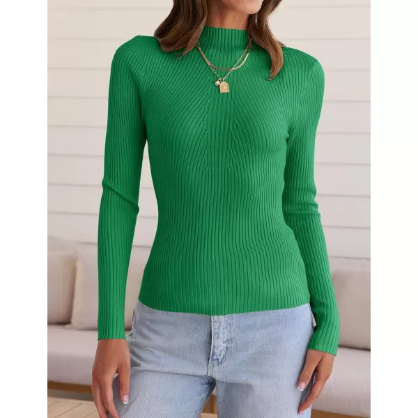 ZESICA Womens 2024 Fall Long Sleeve Turtleneck T Shirt Ribbed Knit Sweater Slim Fit Basic Casual Tee TopsGreen