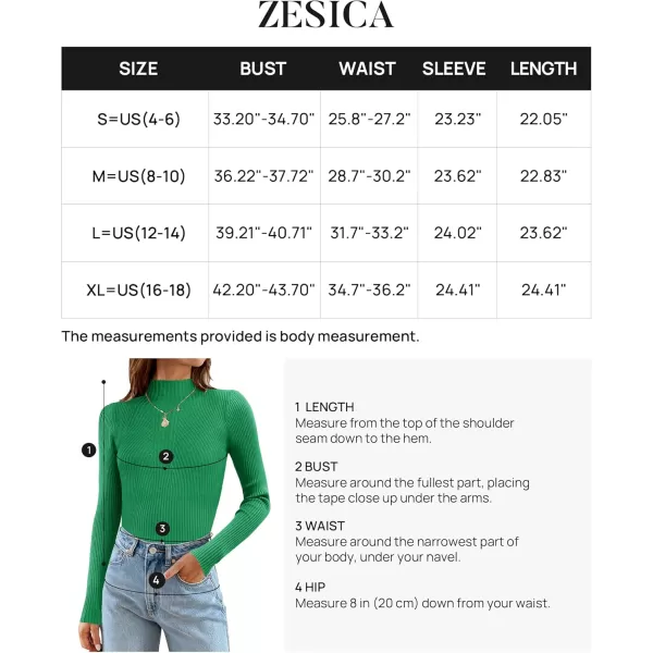 ZESICA Womens 2024 Fall Long Sleeve Turtleneck T Shirt Ribbed Knit Sweater Slim Fit Basic Casual Tee TopsGreen