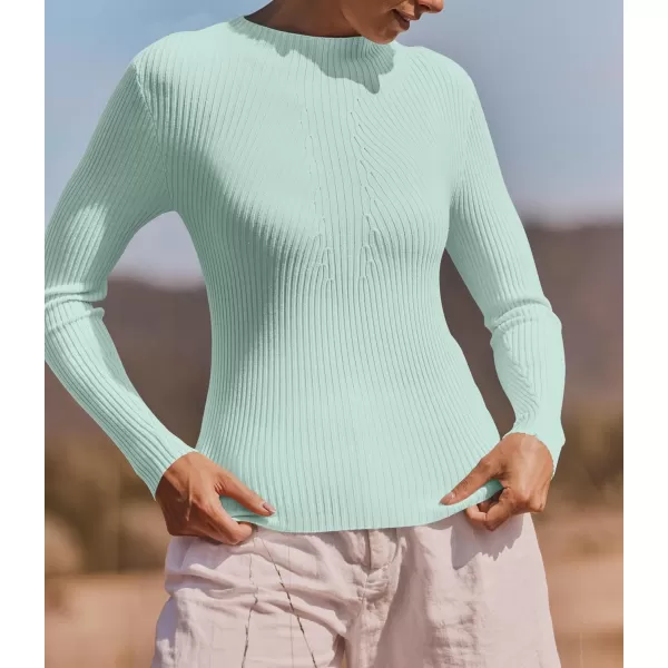ZESICA Womens 2024 Fall Long Sleeve Turtleneck T Shirt Ribbed Knit Sweater Slim Fit Basic Casual Tee TopsMint