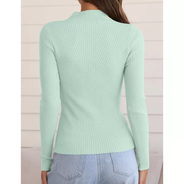 ZESICA Womens 2024 Fall Long Sleeve Turtleneck T Shirt Ribbed Knit Sweater Slim Fit Basic Casual Tee TopsMint