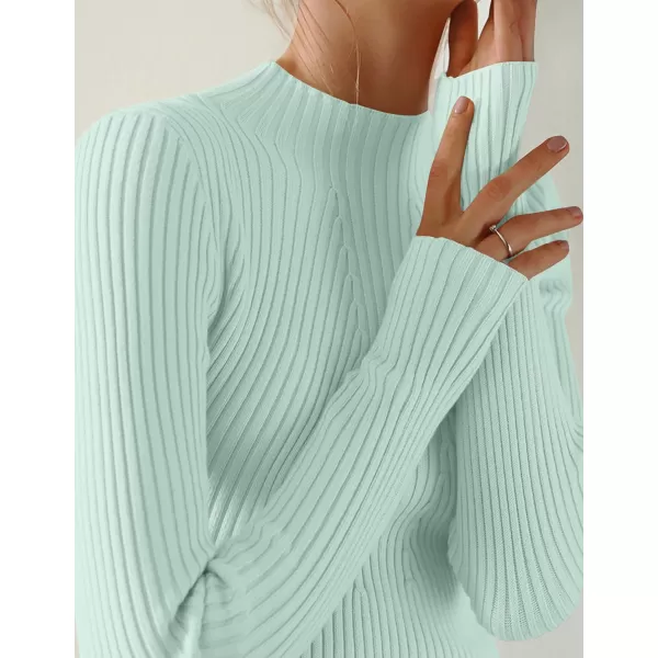 ZESICA Womens 2024 Fall Long Sleeve Turtleneck T Shirt Ribbed Knit Sweater Slim Fit Basic Casual Tee TopsMint