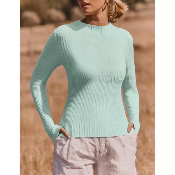 ZESICA Womens 2024 Fall Long Sleeve Turtleneck T Shirt Ribbed Knit Sweater Slim Fit Basic Casual Tee TopsMint