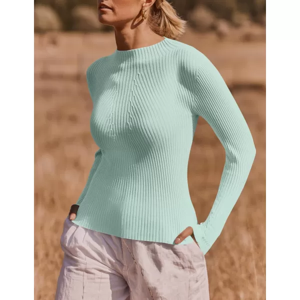 ZESICA Womens 2024 Fall Long Sleeve Turtleneck T Shirt Ribbed Knit Sweater Slim Fit Basic Casual Tee TopsMint