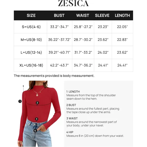ZESICA Womens 2024 Fall Long Sleeve Turtleneck T Shirt Ribbed Knit Sweater Slim Fit Basic Casual Tee TopsRed