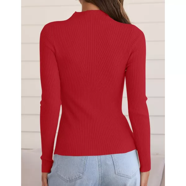 ZESICA Womens 2024 Fall Long Sleeve Turtleneck T Shirt Ribbed Knit Sweater Slim Fit Basic Casual Tee TopsRed
