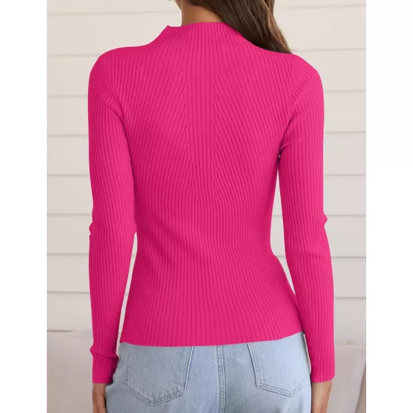 ZESICA Womens 2024 Fall Long Sleeve Turtleneck T Shirt Ribbed Knit Sweater Slim Fit Basic Casual Tee TopsRose