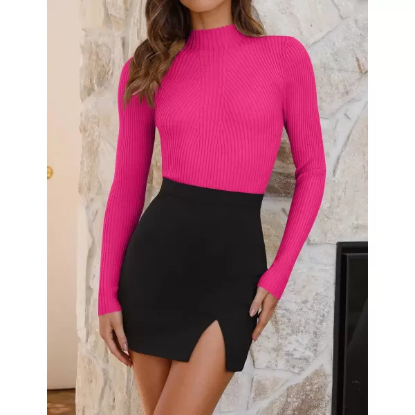 ZESICA Womens 2024 Fall Long Sleeve Turtleneck T Shirt Ribbed Knit Sweater Slim Fit Basic Casual Tee TopsRose