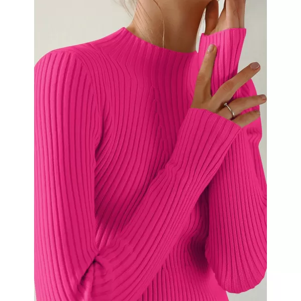 ZESICA Womens 2024 Fall Long Sleeve Turtleneck T Shirt Ribbed Knit Sweater Slim Fit Basic Casual Tee TopsRose