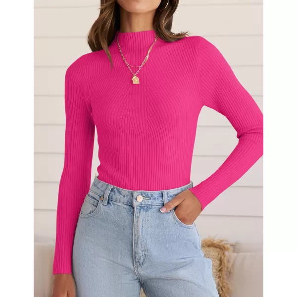 ZESICA Womens 2024 Fall Long Sleeve Turtleneck T Shirt Ribbed Knit Sweater Slim Fit Basic Casual Tee TopsRose