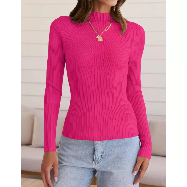 ZESICA Womens 2024 Fall Long Sleeve Turtleneck T Shirt Ribbed Knit Sweater Slim Fit Basic Casual Tee TopsRose
