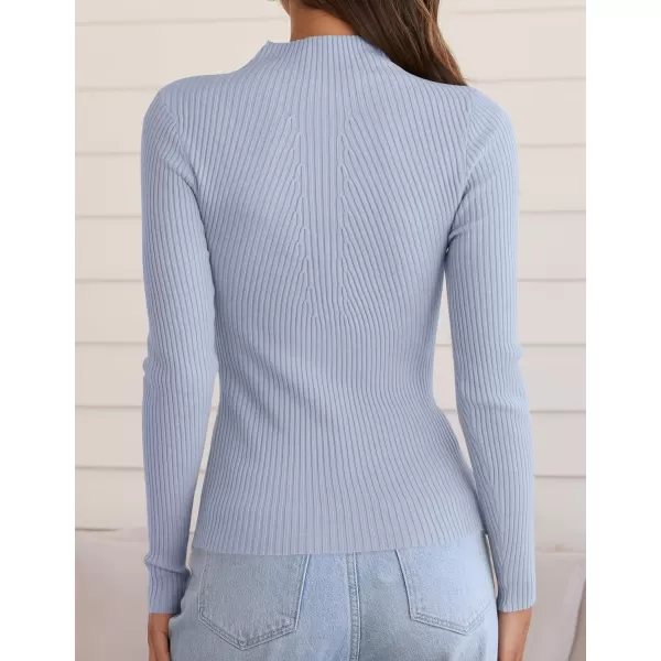 ZESICA Womens 2024 Fall Long Sleeve Turtleneck T Shirt Ribbed Knit Sweater Slim Fit Basic Casual Tee TopsSky
