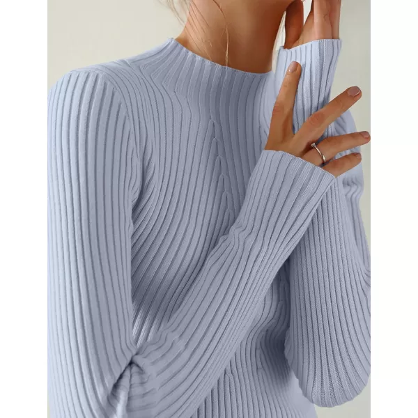 ZESICA Womens 2024 Fall Long Sleeve Turtleneck T Shirt Ribbed Knit Sweater Slim Fit Basic Casual Tee TopsSky