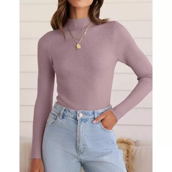 ZESICA Womens 2024 Fall Long Sleeve Turtleneck T Shirt Ribbed Knit Sweater Slim Fit Basic Casual Tee TopsTaro