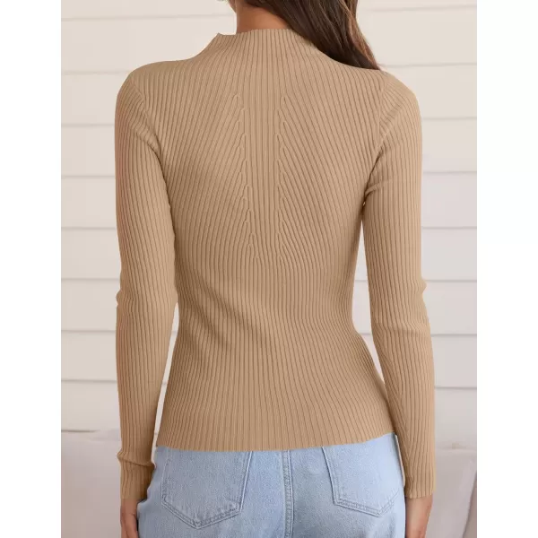 ZESICA Womens 2024 Fall Long Sleeve Turtleneck T Shirt Ribbed Knit Sweater Slim Fit Basic Casual Tee TopsToffee