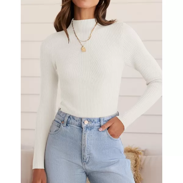 ZESICA Womens 2024 Fall Long Sleeve Turtleneck T Shirt Ribbed Knit Sweater Slim Fit Basic Casual Tee TopsWhite